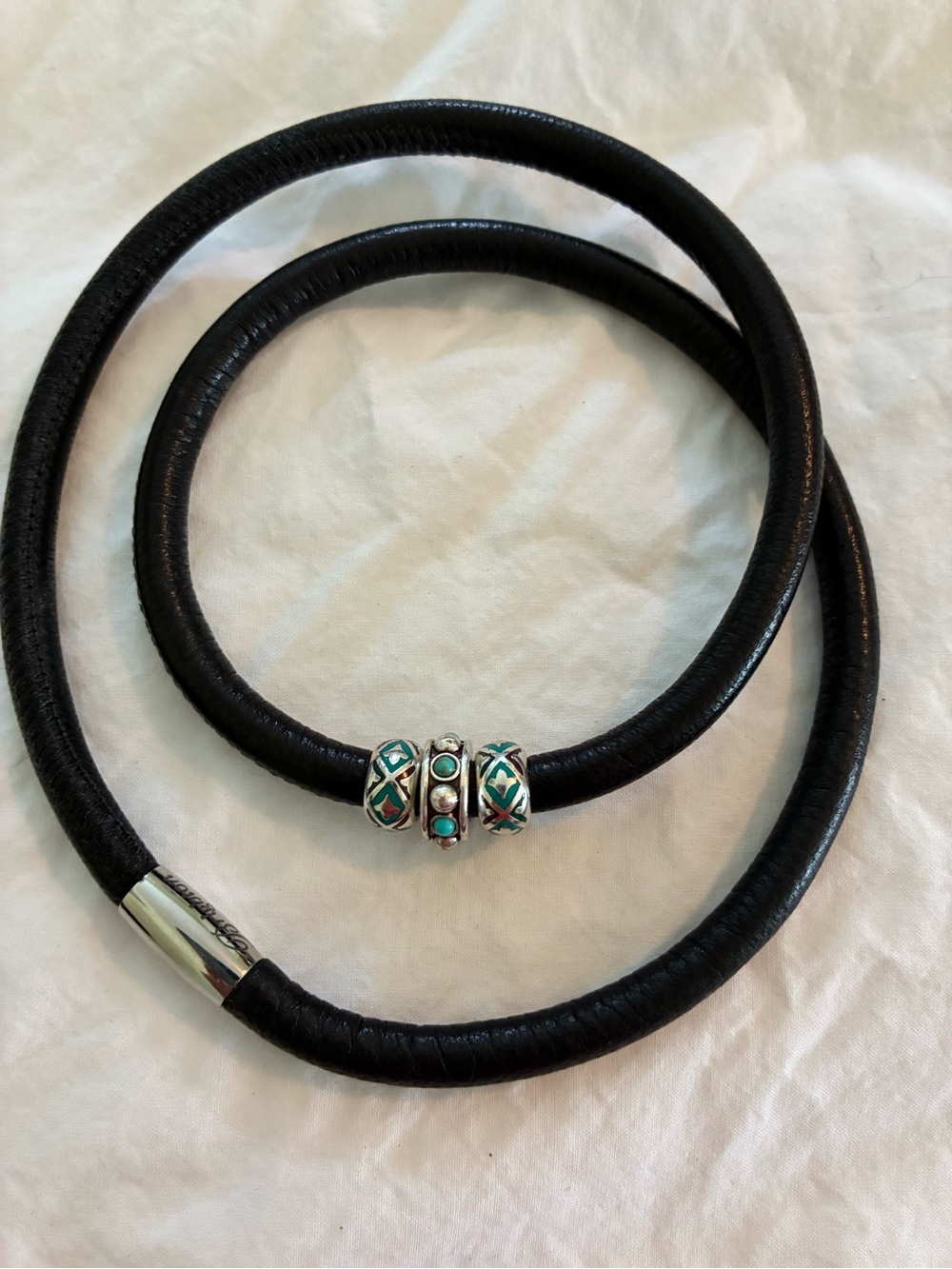 Brighton Black Wrap Necklace with Silver and Turquoise Accents - Picture 2 of 4